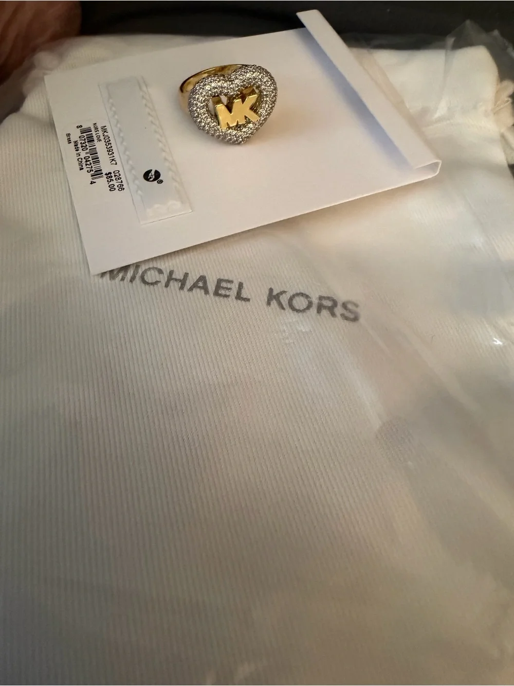 Michael Kors Heart Logo Crystal Ring in Gold and Silver